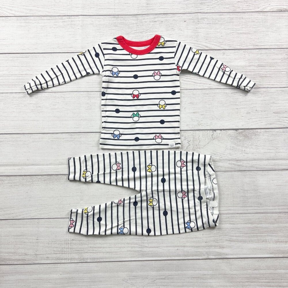 Disney Baby Girl Pajama Set GAP Striped Minnie Mouse Print 12-18 Months - Picture 2 of 4